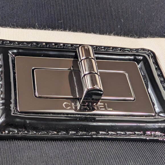 Chanel Black and White Striped Fabric Shopping Tote - Picture 4 of 16